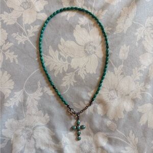 Turquoise and Sterling Beaded Necklace with Cross Pendant